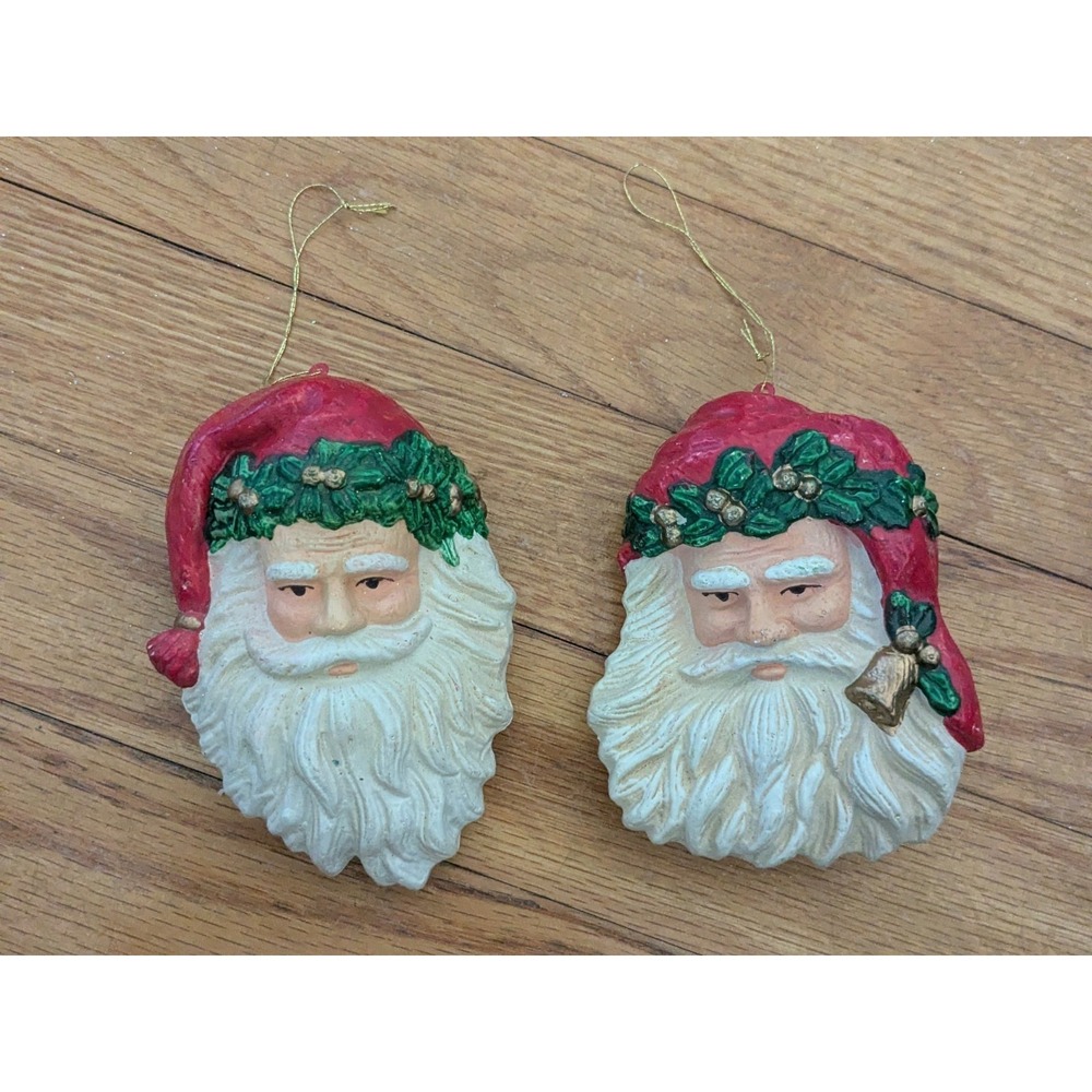 Vintage Santa Face Wall Hanging Ornaments Set of 2, Rustic Christmas Decor
